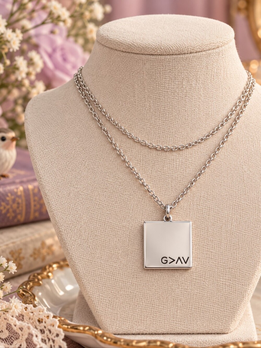 Plunder Silver Square Pendant Necklace